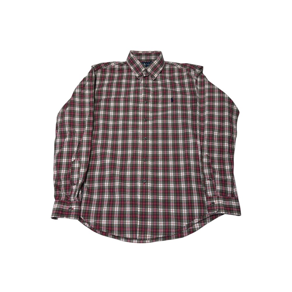 Ralph Lauren Custom Fit Plaid Long‎ Sleeve Button Down Shirt Men's Large Red